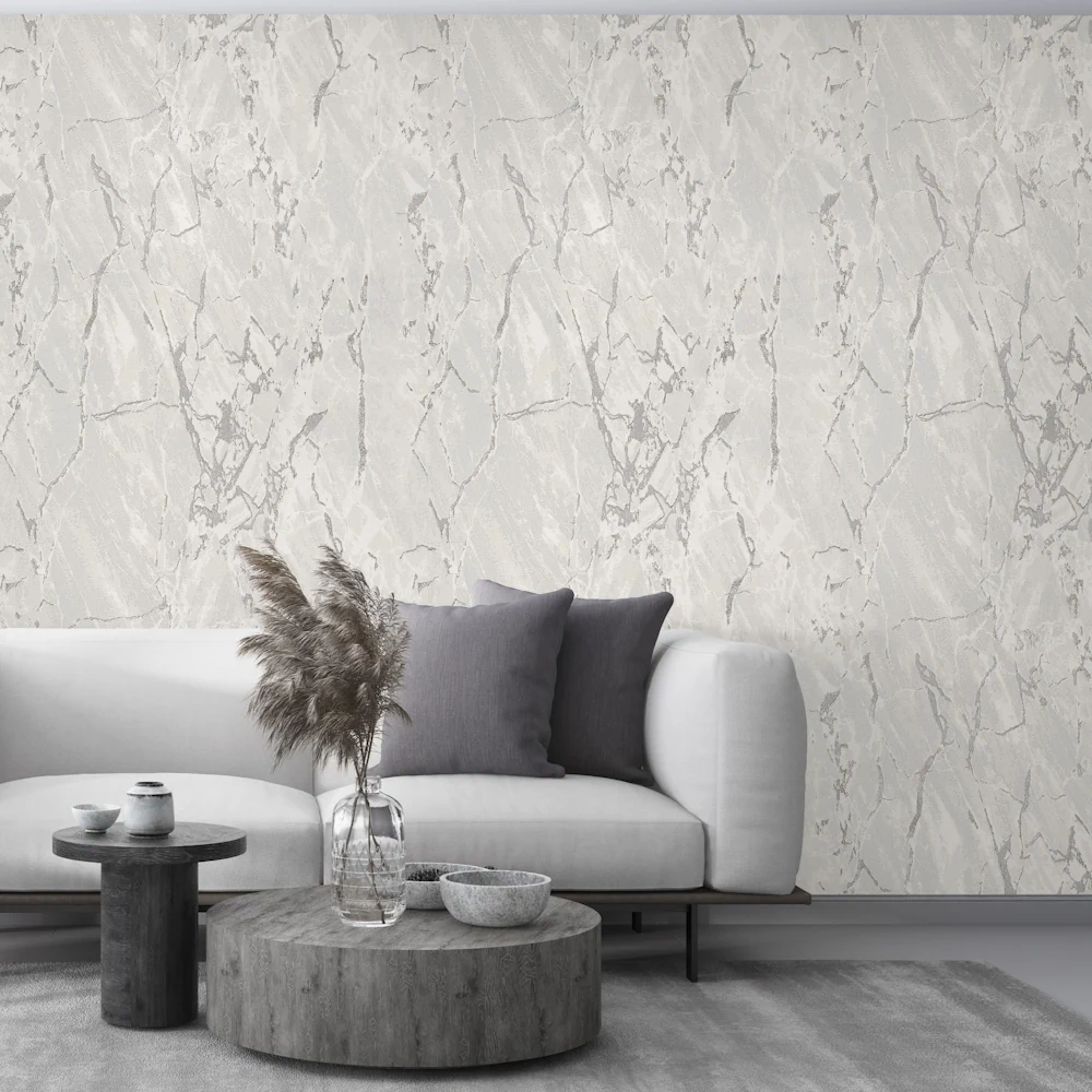 کاغذ دیواری طرح رگهدار / پتینه سفید کد ۱۱۰۷۸ - تصویر 4